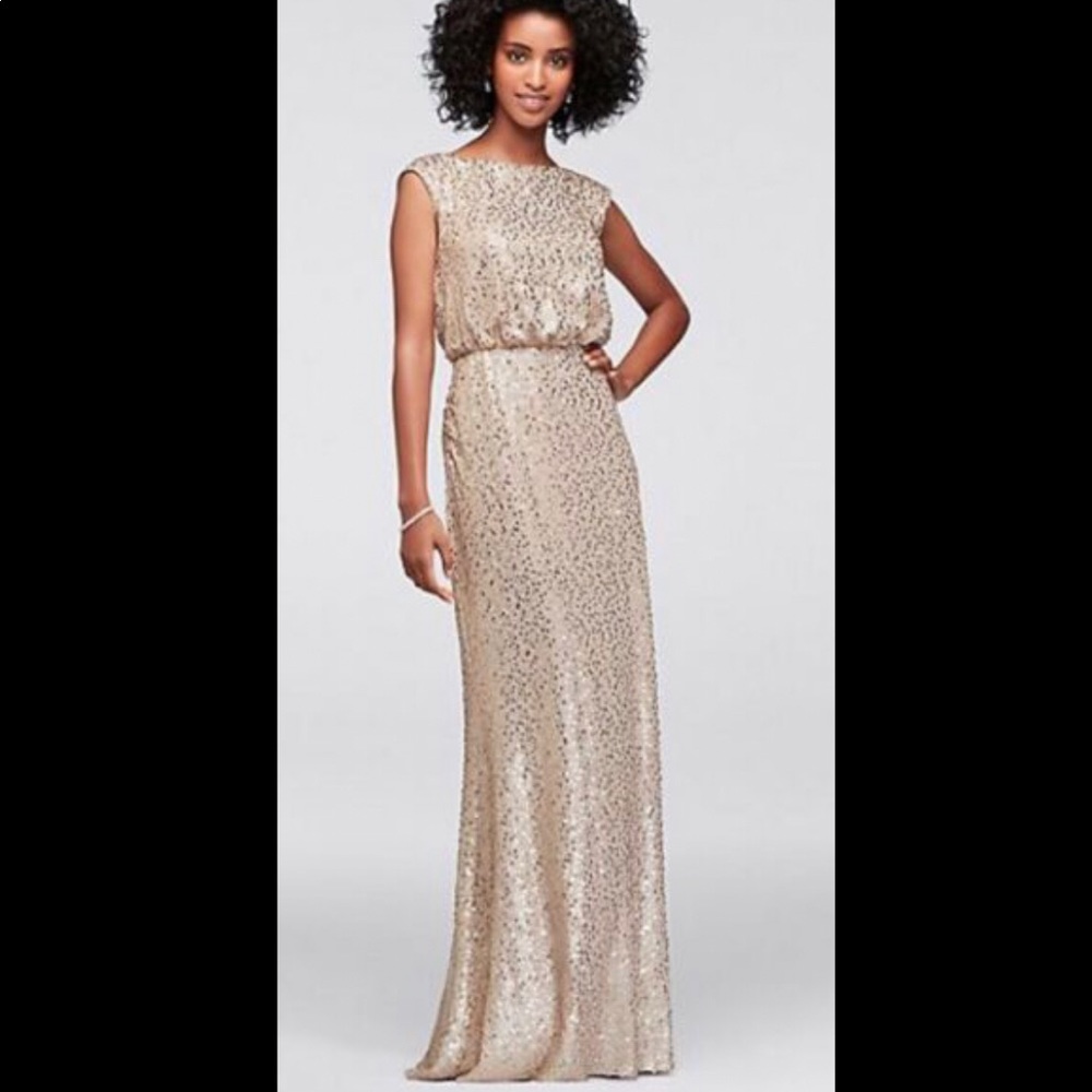 BNWT  David’s Bridal Long Blouson Sequin Dress